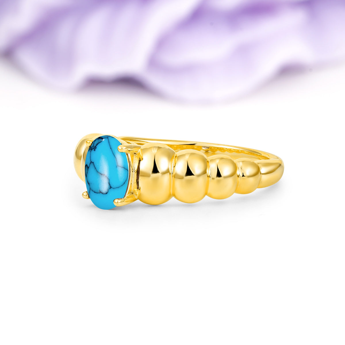 Unique Stacked 4-Prong Oval Cut Turquoise Engagement Ring - Additional view