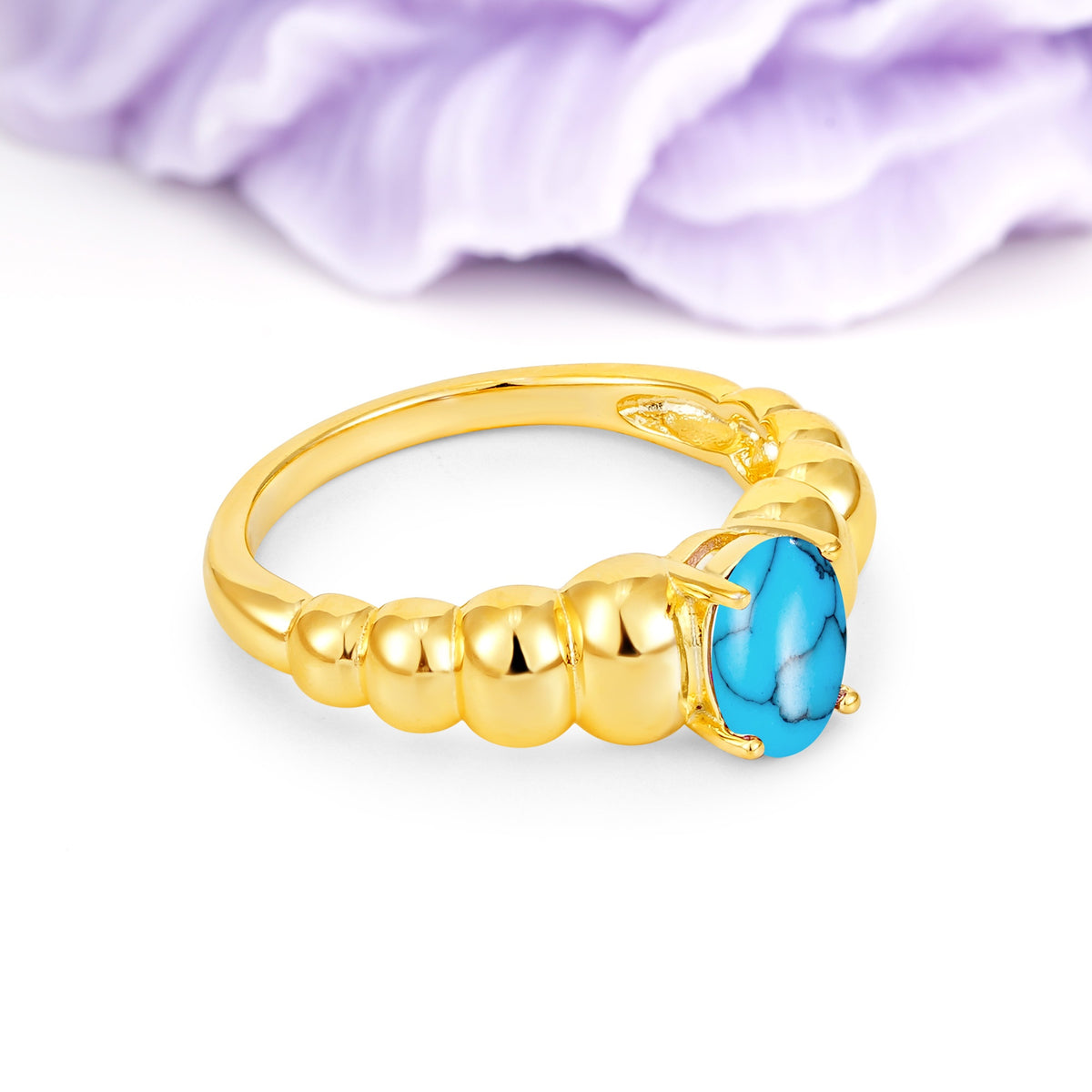 Unique Stacked 4-Prong Oval Cut Turquoise Engagement Ring - Additional view