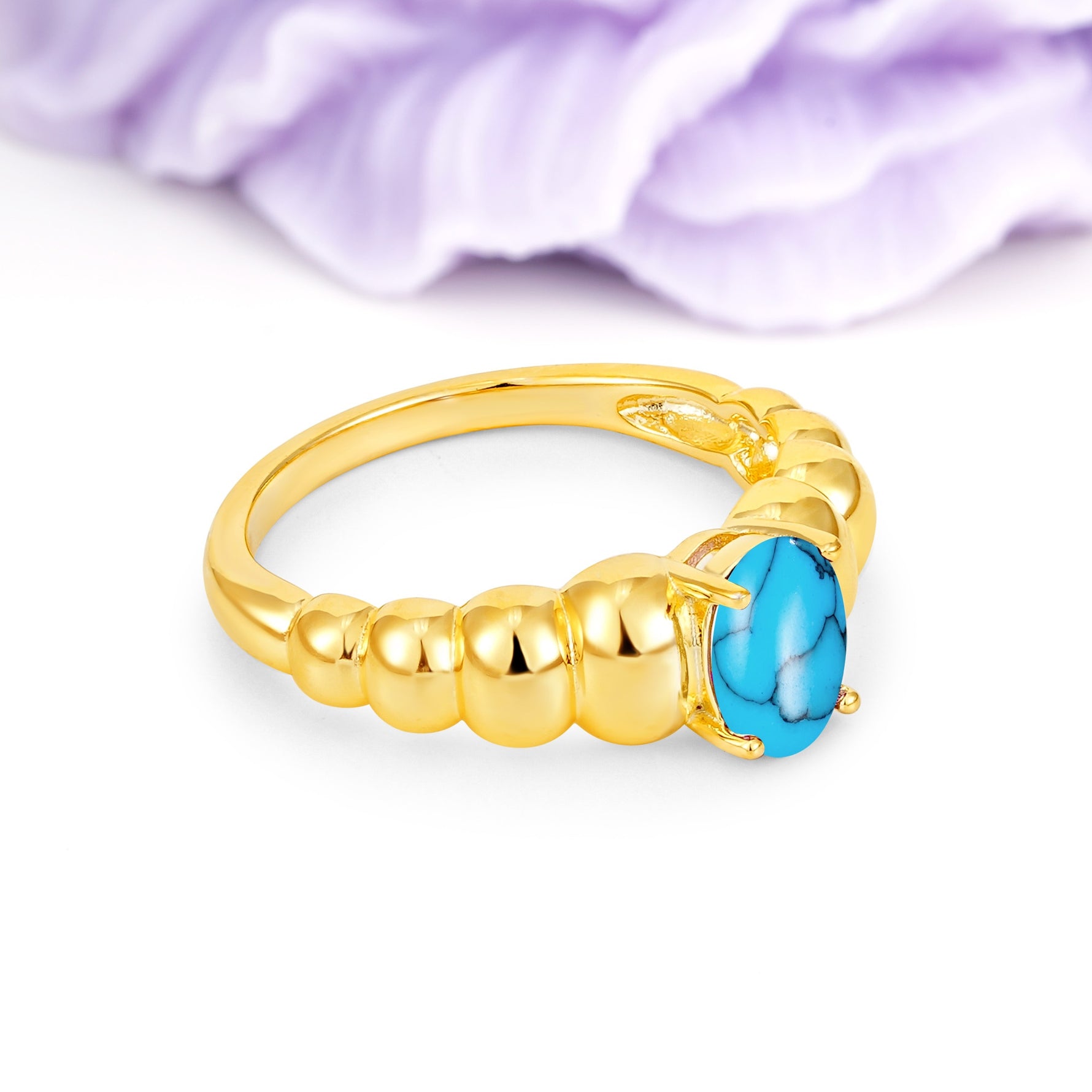 Unique Stacked 4-Prong Oval Cut Turquoise Engagement Ring - Additional view
