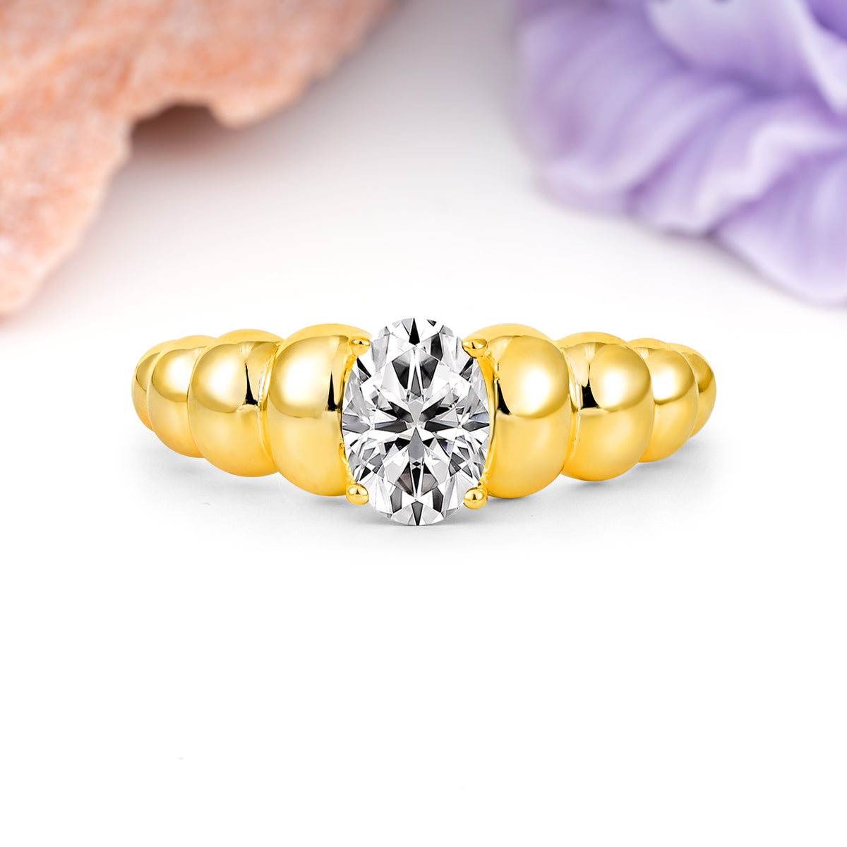 Unique Stacked 4-Prong Oval Cut Lab Diamond Engagement Ring - Additional view
