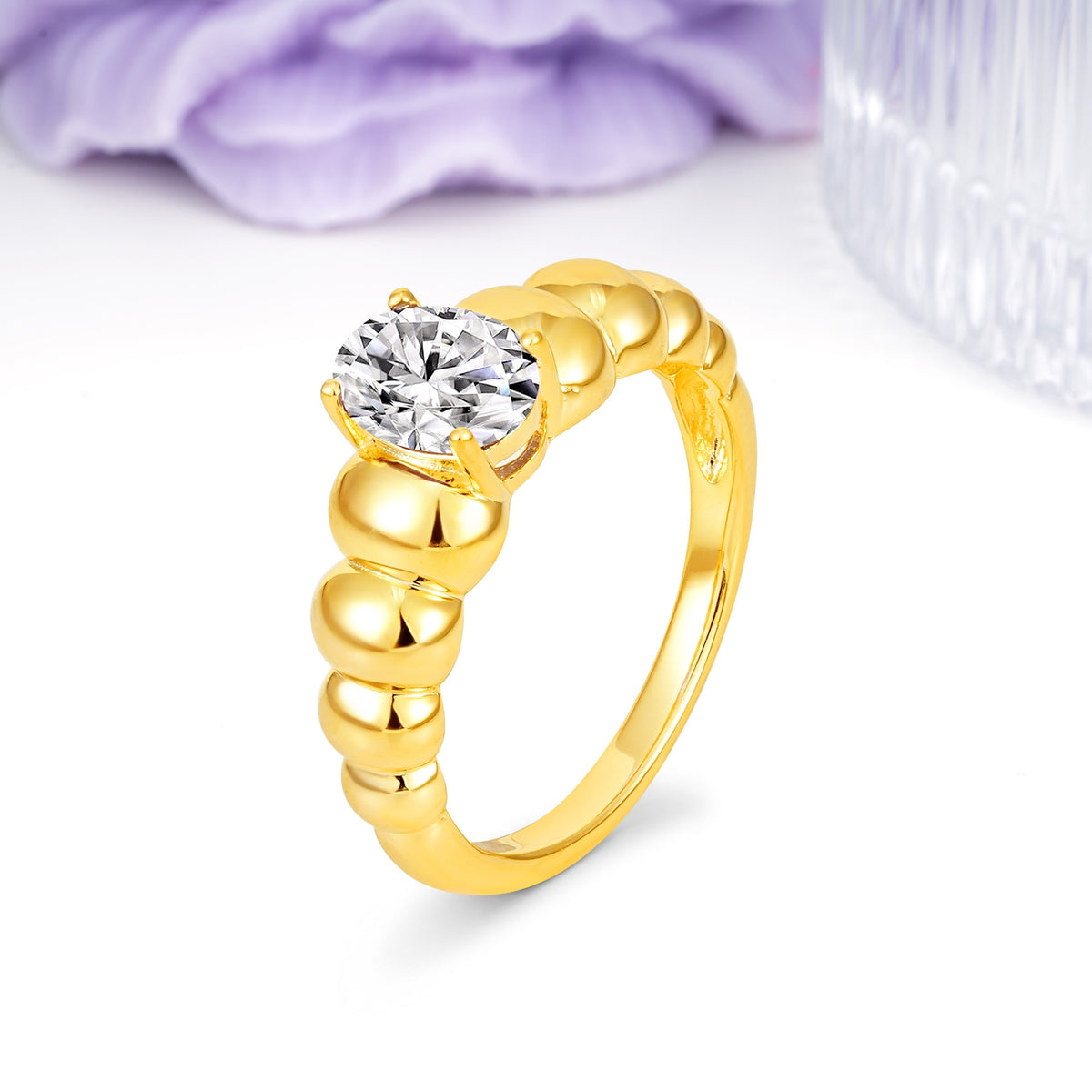 Unique Stacked 4-Prong Oval Cut Lab Diamond Engagement Ring - Additional view