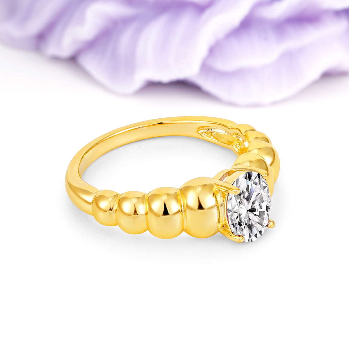 Unique Stacked 4-Prong Oval Cut Lab Diamond Engagement Ring - Additional view