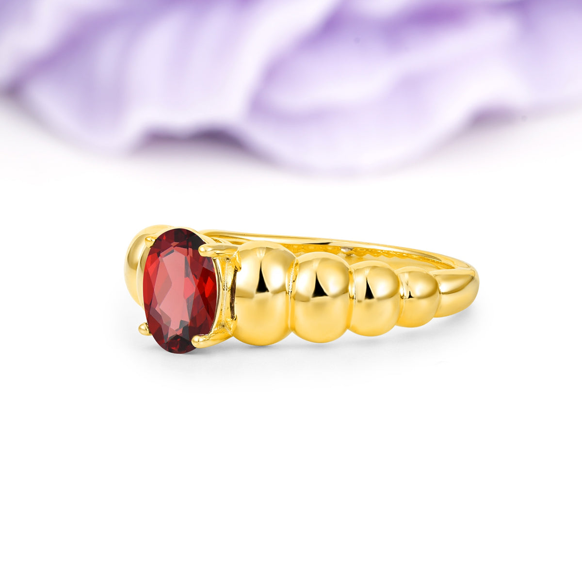 Unique Stacked 4-Prong Oval Cut Garnet Engagement Ring - Additional view