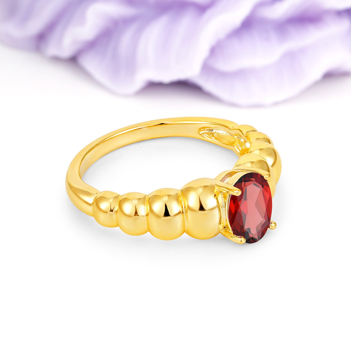 Unique Stacked 4-Prong Oval Cut Garnet Engagement Ring - Additional view