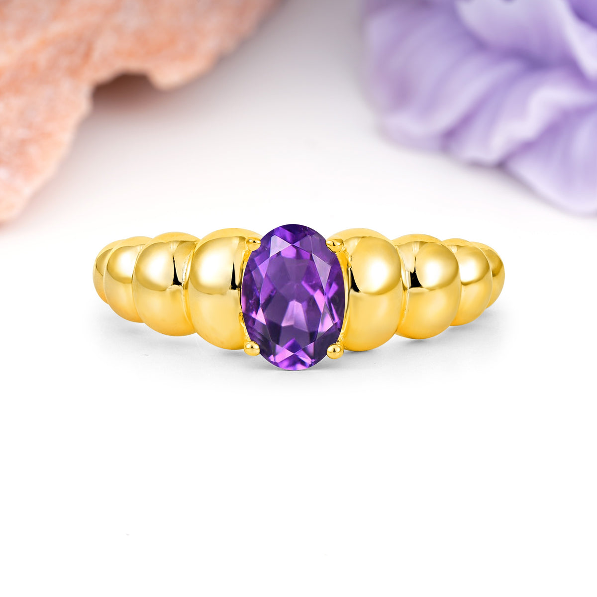 Unique Stacked 4-Prong Oval Cut Amethyst Engagement Ring - Additional view
