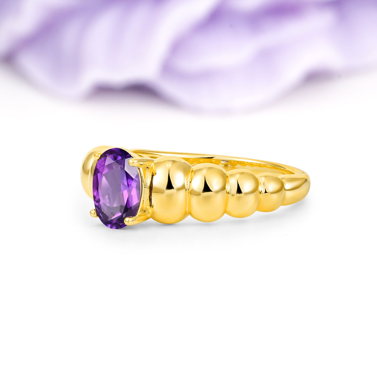 Unique Stacked 4-Prong Oval Cut Amethyst Engagement Ring - Additional view