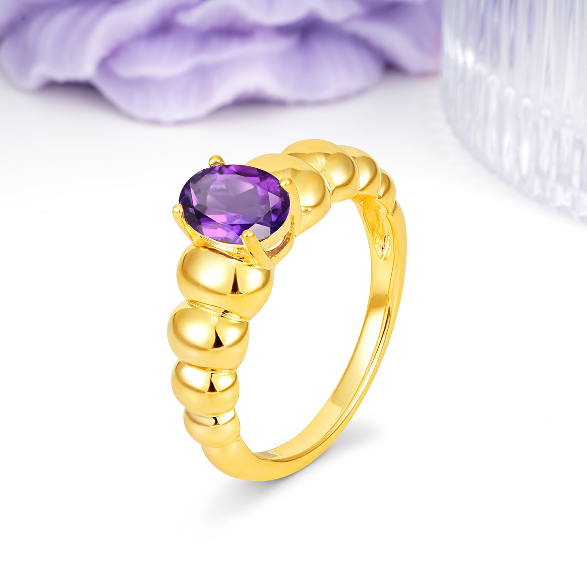 Unique Stacked 4-Prong Oval Cut Amethyst Engagement Ring - Additional view