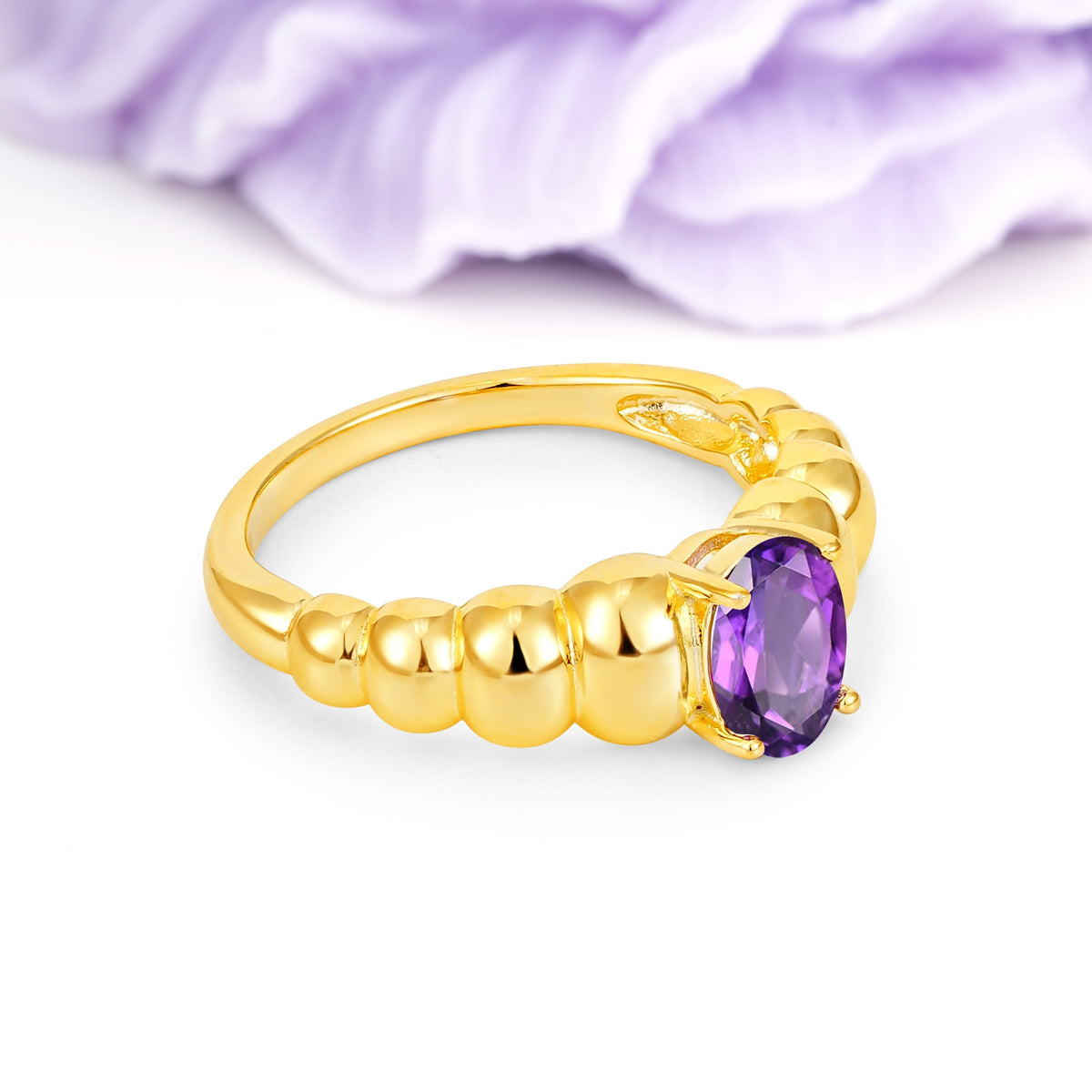 Unique Stacked 4-Prong Oval Cut Amethyst Engagement Ring - Additional view