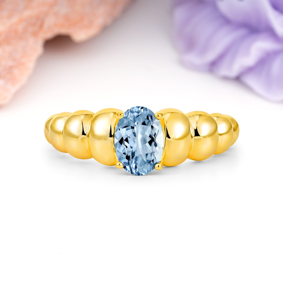 Unique Stacked 4-Prong Oval Cut Aquamarine Engagement Ring - Additional view