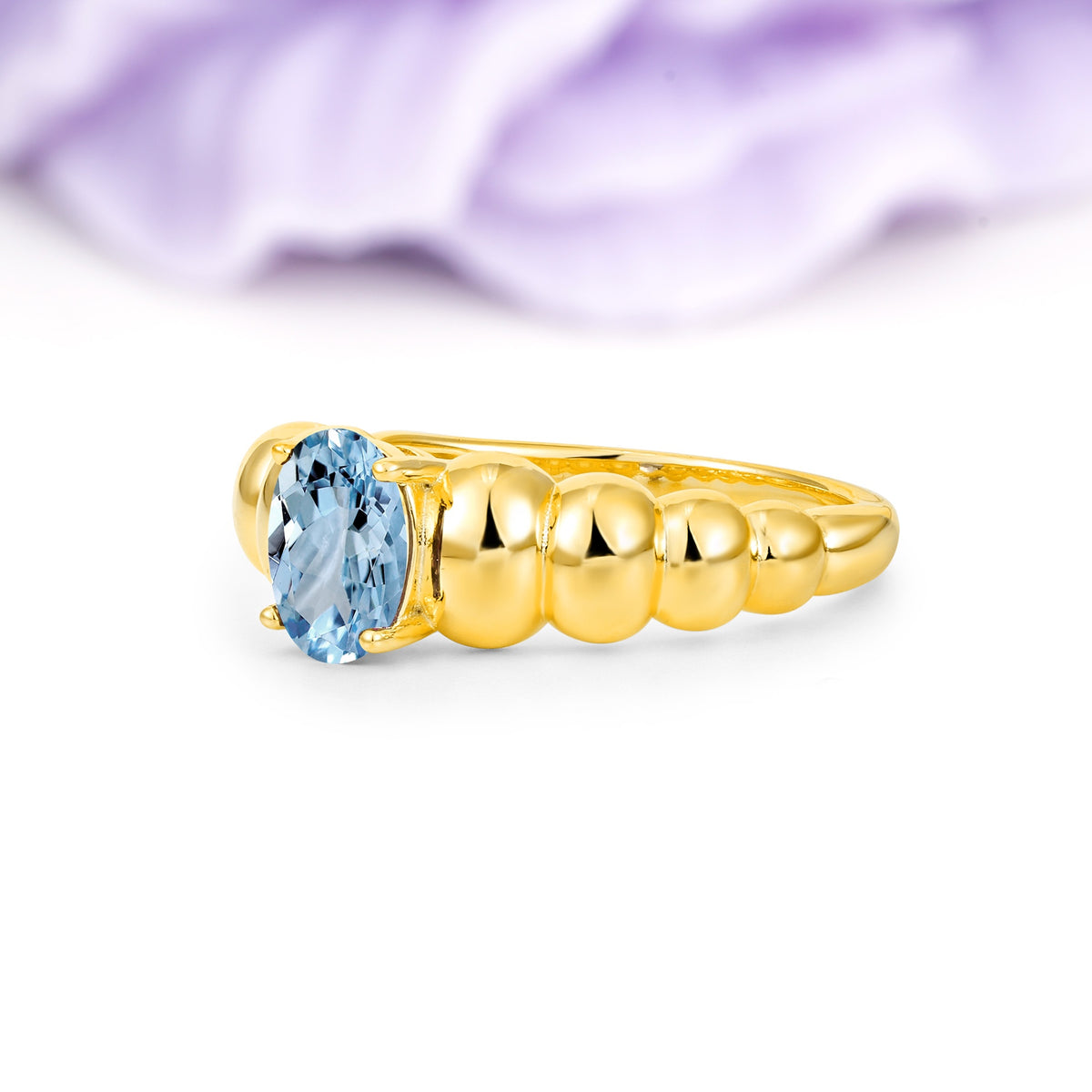Unique Stacked 4-Prong Oval Cut Aquamarine Engagement Ring - Additional view