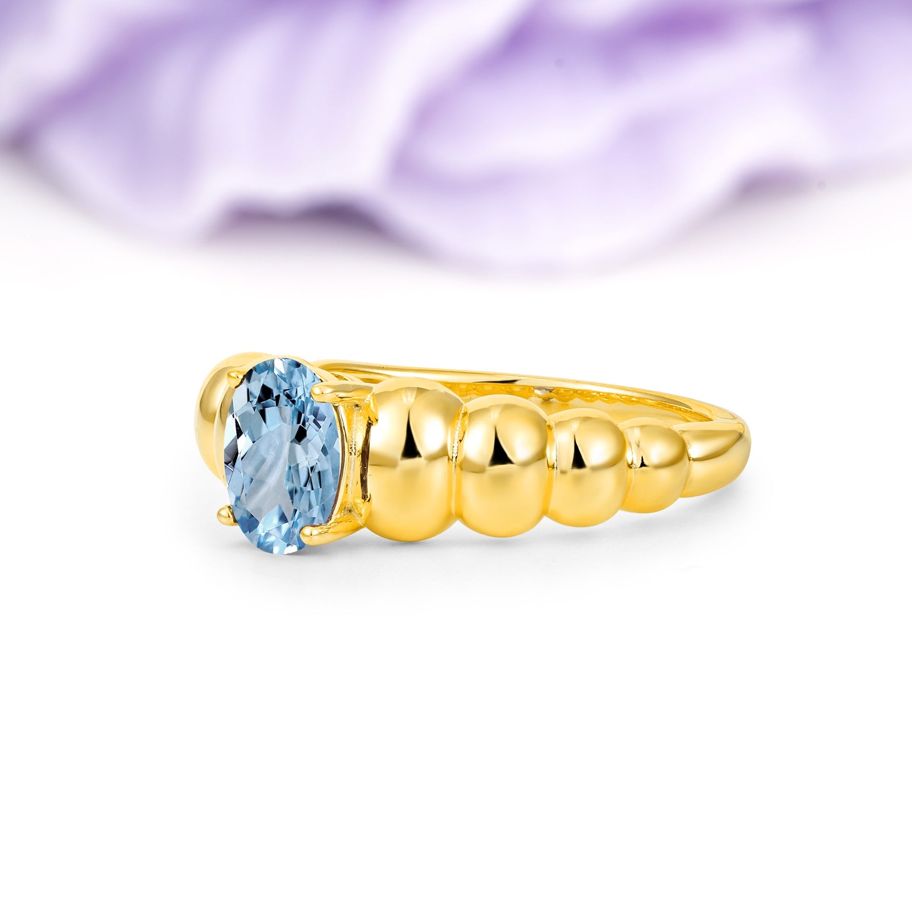 Unique Stacked 4-Prong Oval Cut Aquamarine Engagement Ring - Additional view