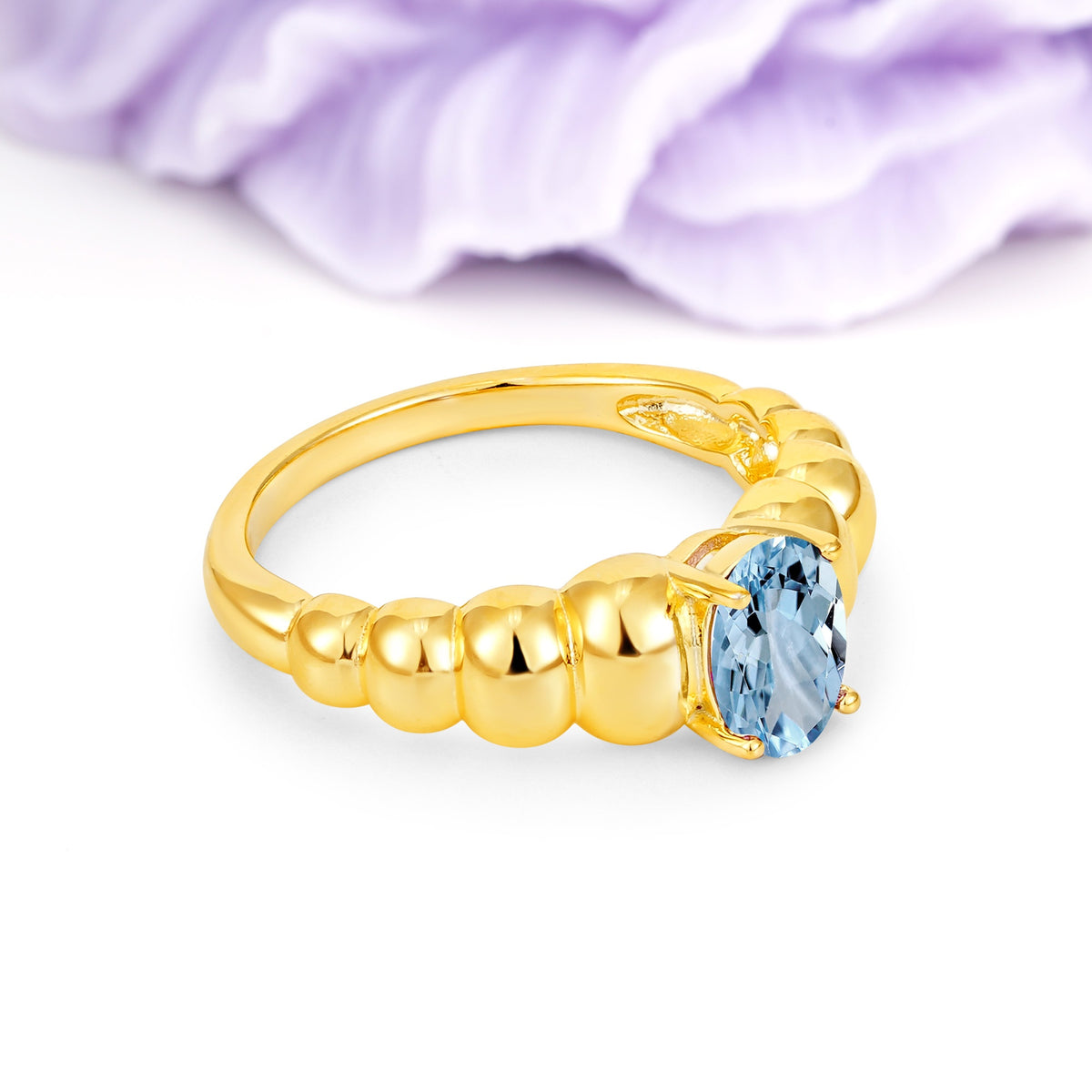 Unique Stacked 4-Prong Oval Cut Aquamarine Engagement Ring - Additional view