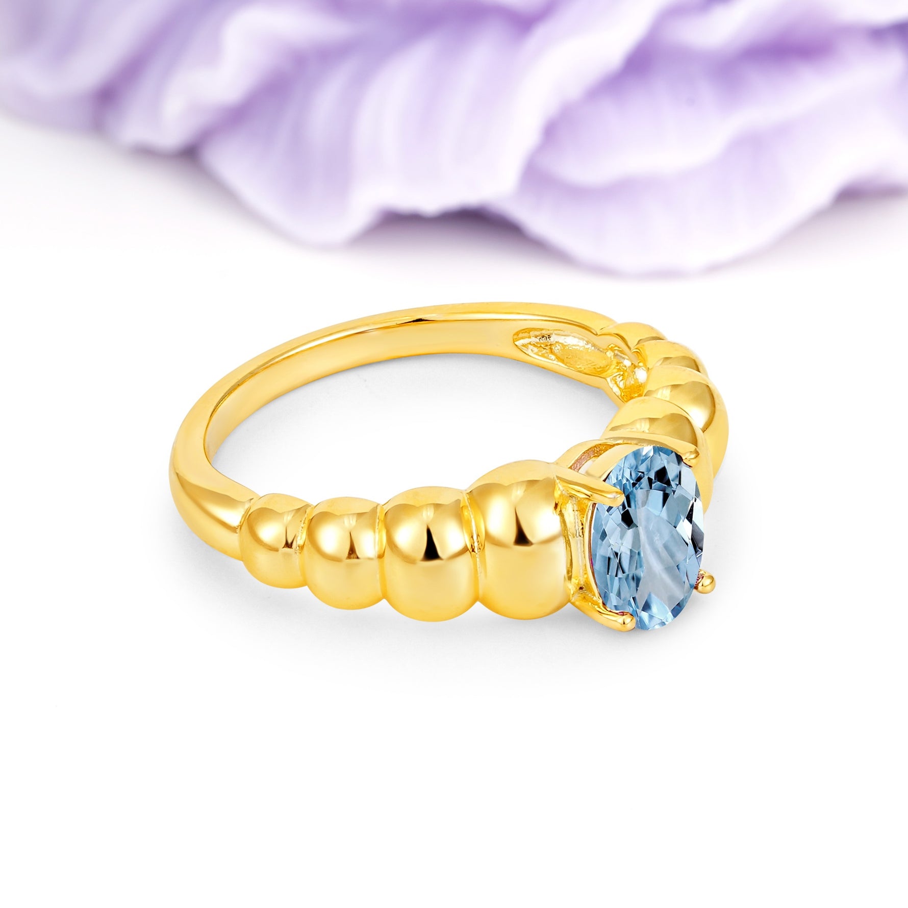 Unique Stacked 4-Prong Oval Cut Aquamarine Engagement Ring - Additional view