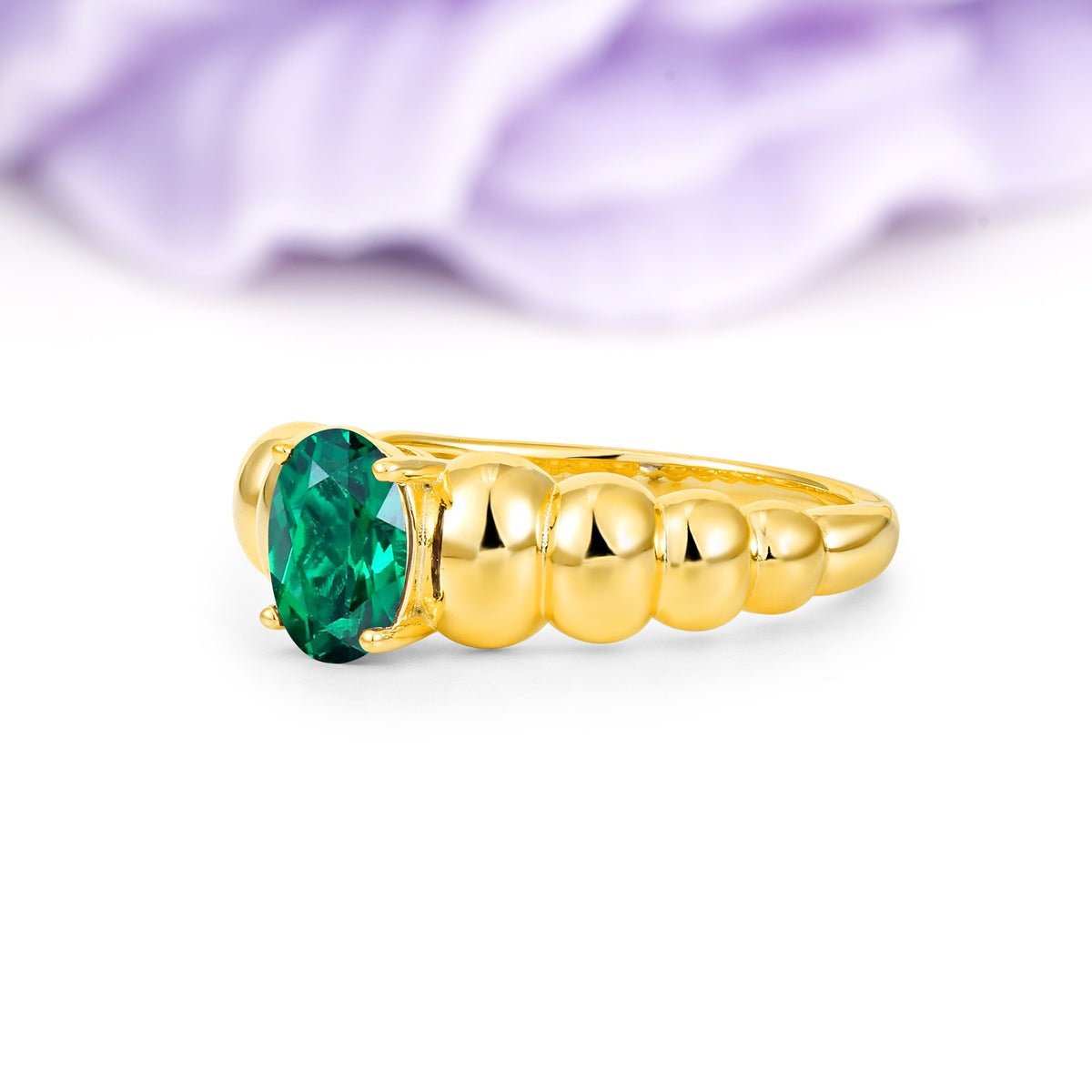 Unique Stacked 4-Prong Oval Cut Emerald Engagement Ring - Additional view