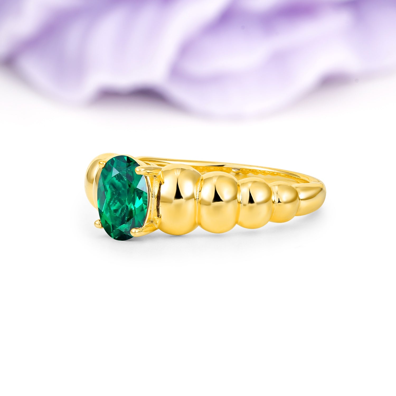Unique Stacked 4-Prong Oval Cut Emerald Engagement Ring - Additional view