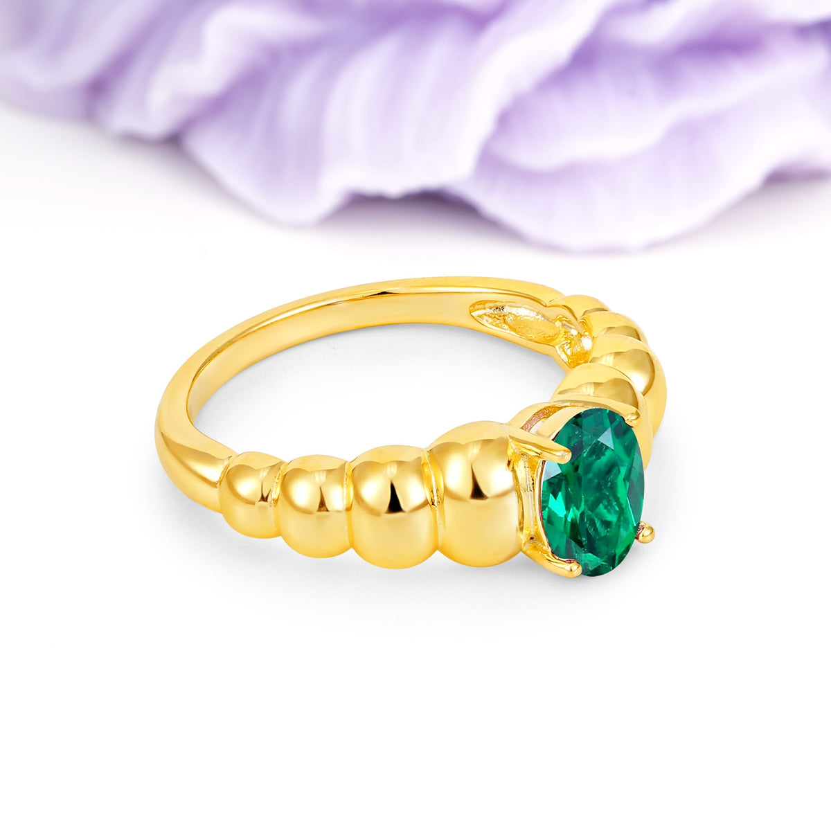 Unique Stacked 4-Prong Oval Cut Emerald Engagement Ring - Additional view