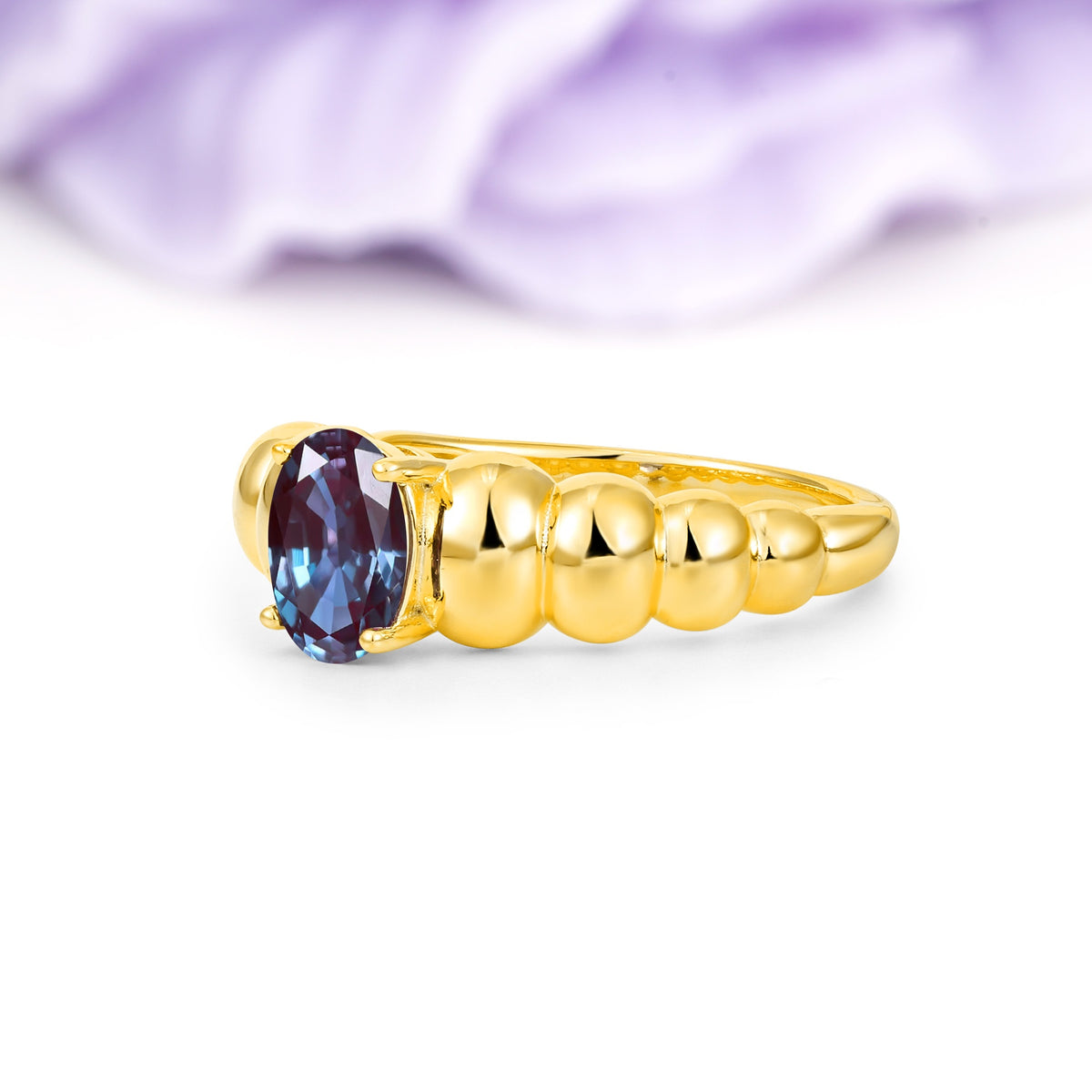 Unique Stacked 4-Prong Oval Cut Alexandrite Engagement Ring - Additional view