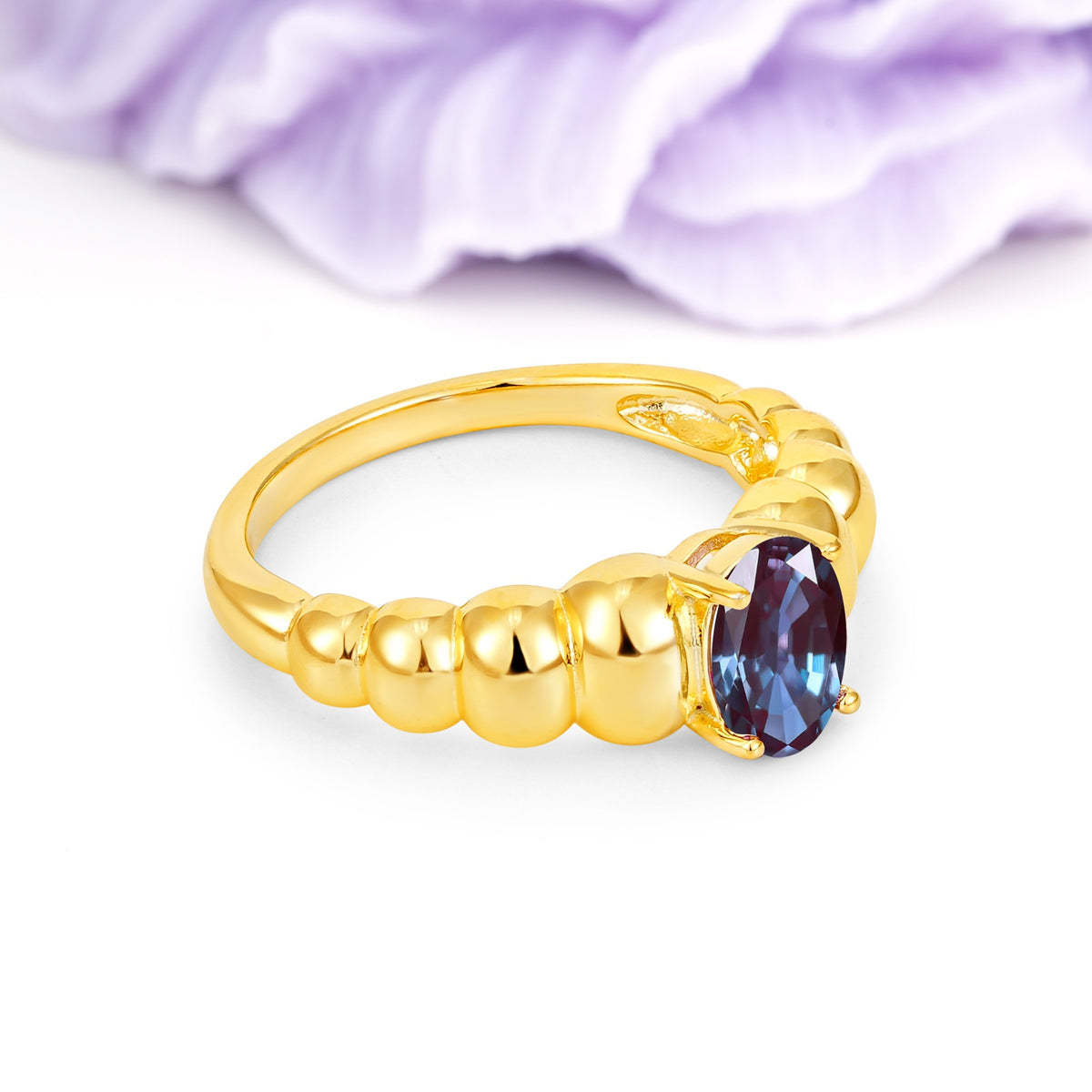 Unique Stacked 4-Prong Oval Cut Alexandrite Engagement Ring - Additional view