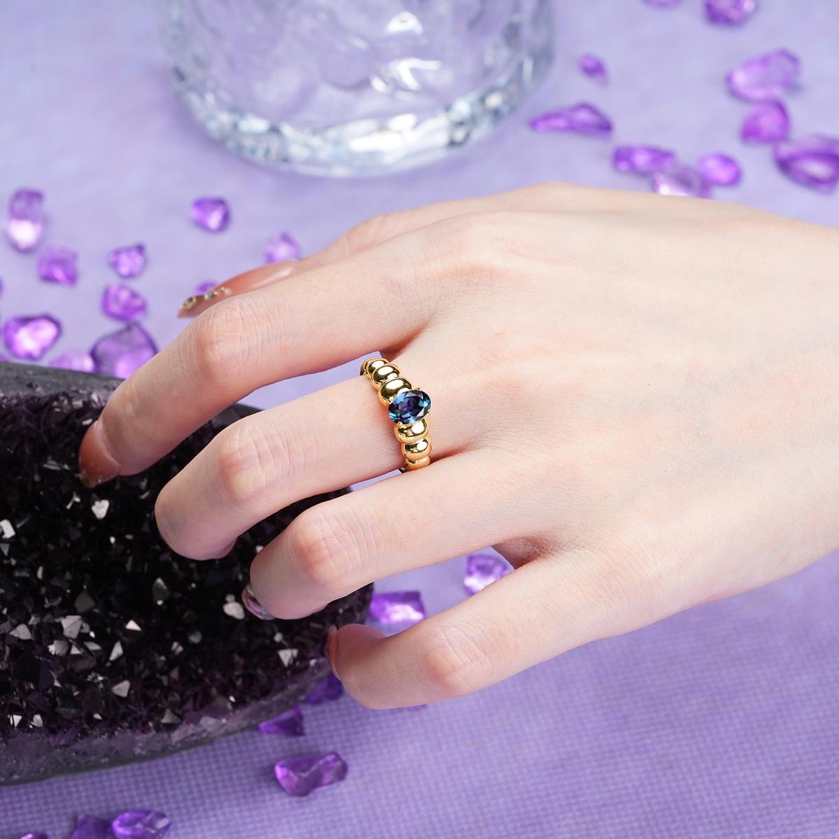Unique Stacked 4-Prong Oval Cut Alexandrite Engagement Ring
