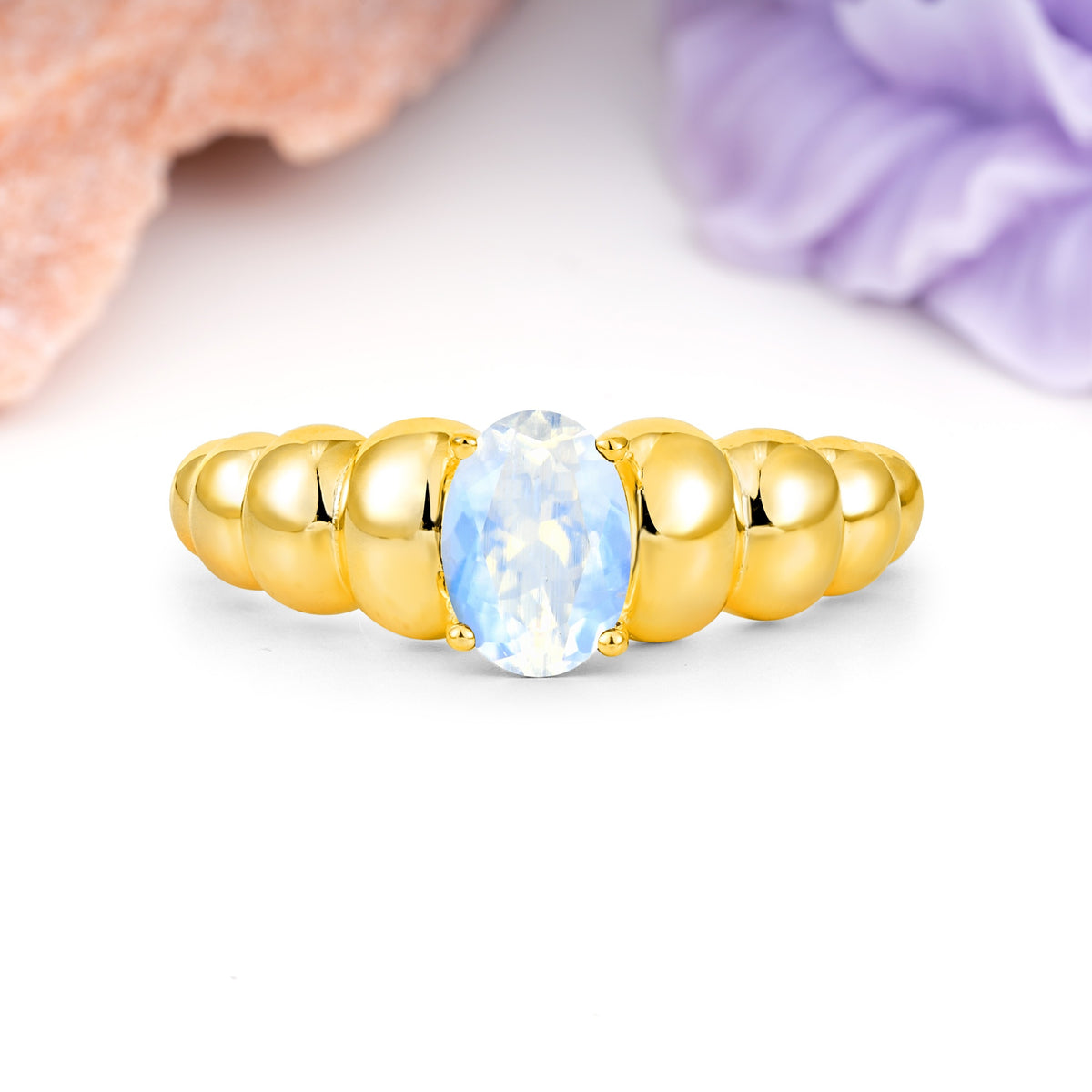 Unique Stacked 4-Prong Oval Cut Moonstone Engagement Ring - Additional view