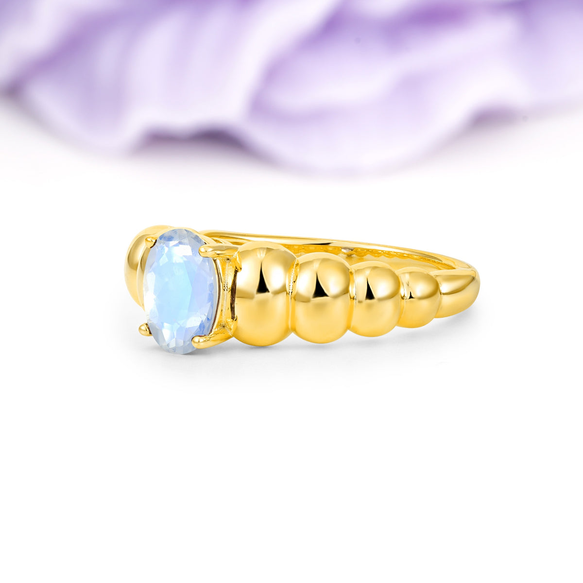 Unique Stacked 4-Prong Oval Cut Moonstone Engagement Ring - Additional view
