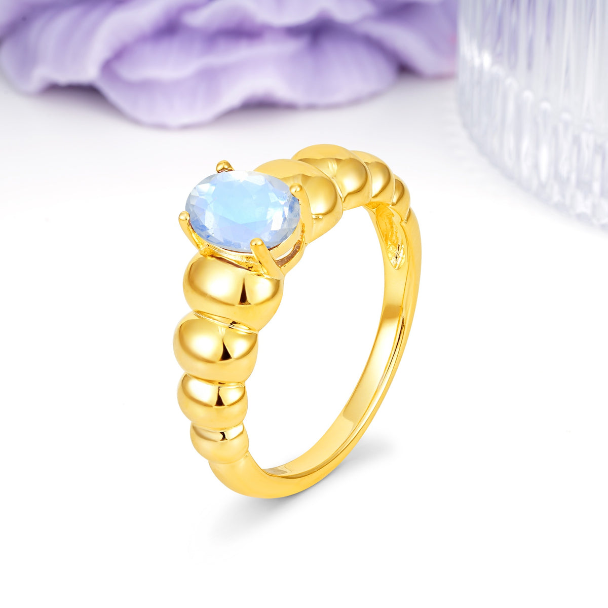 Unique Stacked 4-Prong Oval Cut Moonstone Engagement Ring - Additional view