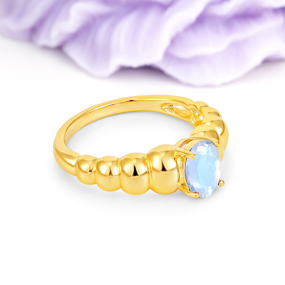 Unique Stacked 4-Prong Oval Cut Moonstone Engagement Ring - Additional view