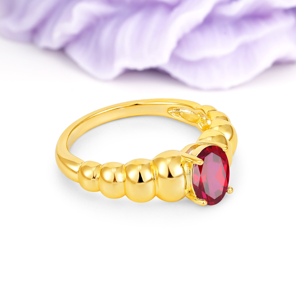 Unique Stacked 4-Prong Oval Cut Ruby Engagement Ring - Additional view