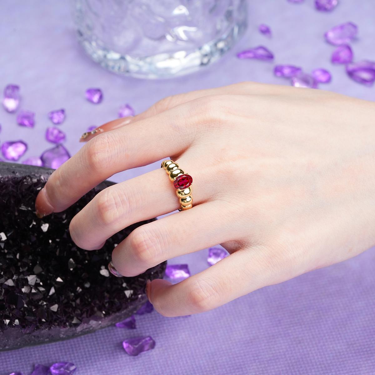 Unique Stacked 4-Prong Oval Cut Ruby Engagement Ring