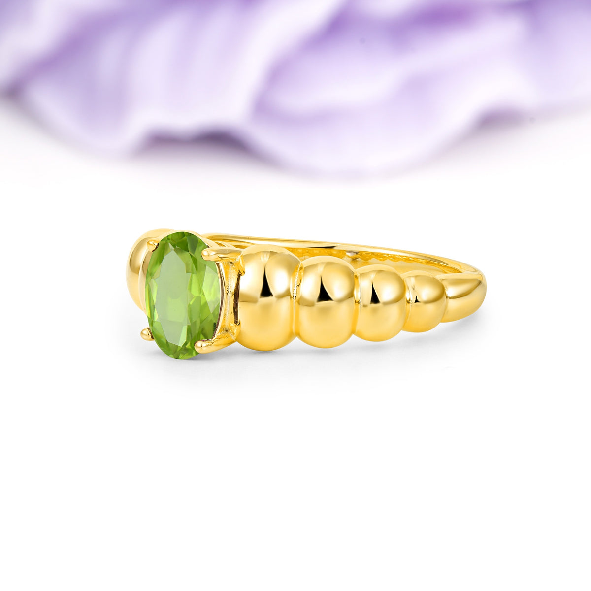 Unique Stacked 4-Prong Oval Cut Peridot Engagement Ring - Additional view
