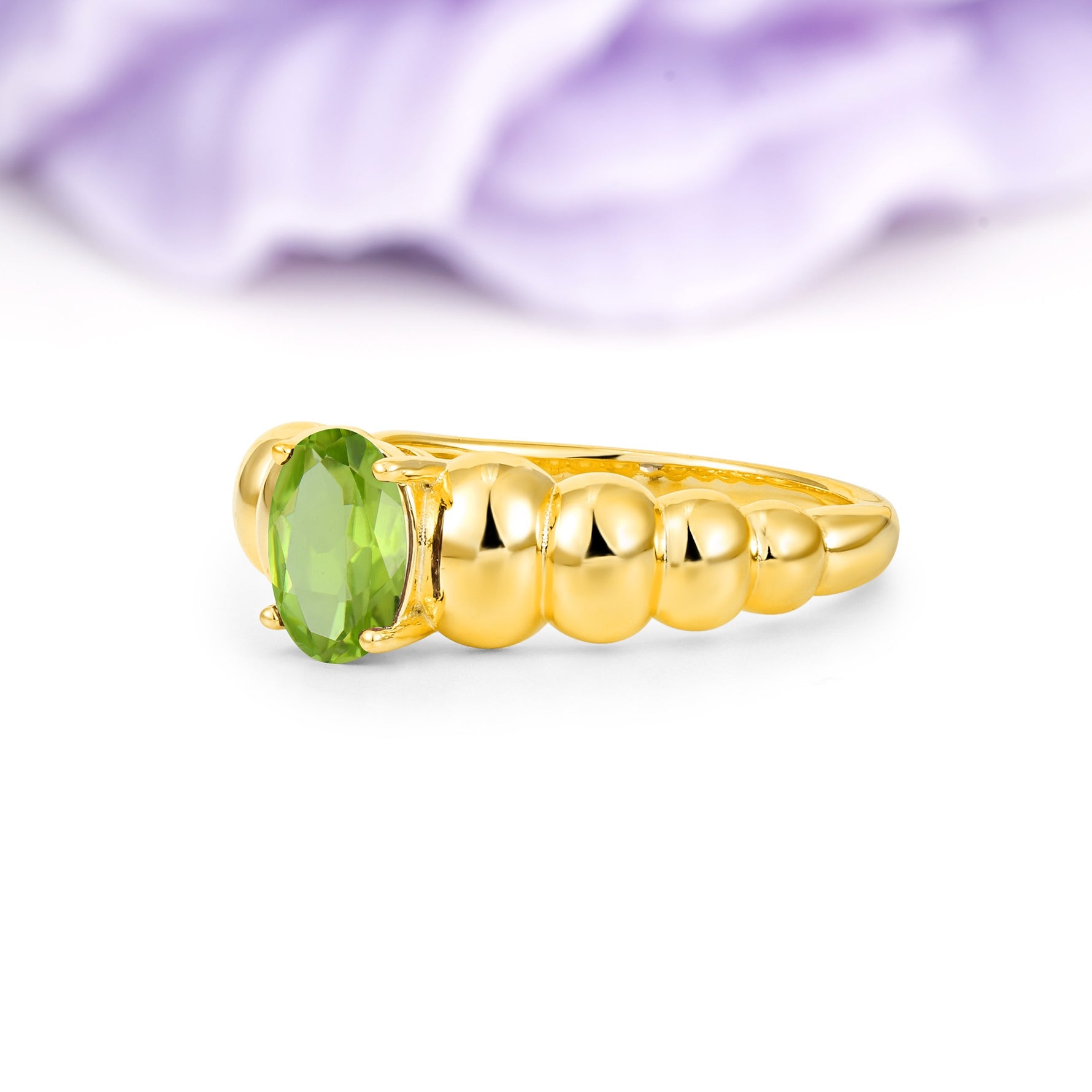 Unique Stacked 4-Prong Oval Cut Peridot Engagement Ring - Additional view
