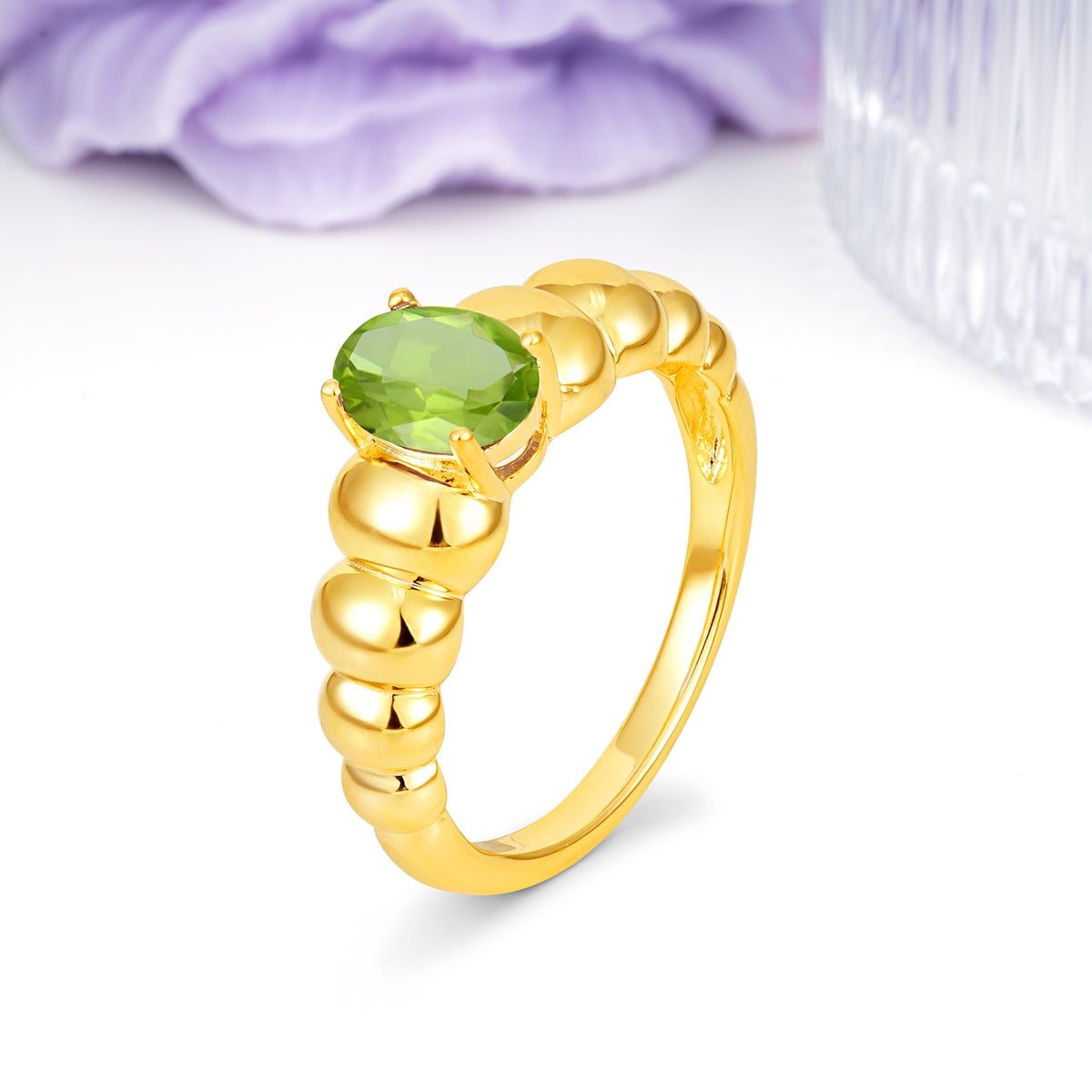 Unique Stacked 4-Prong Oval Cut Peridot Engagement Ring - Additional view