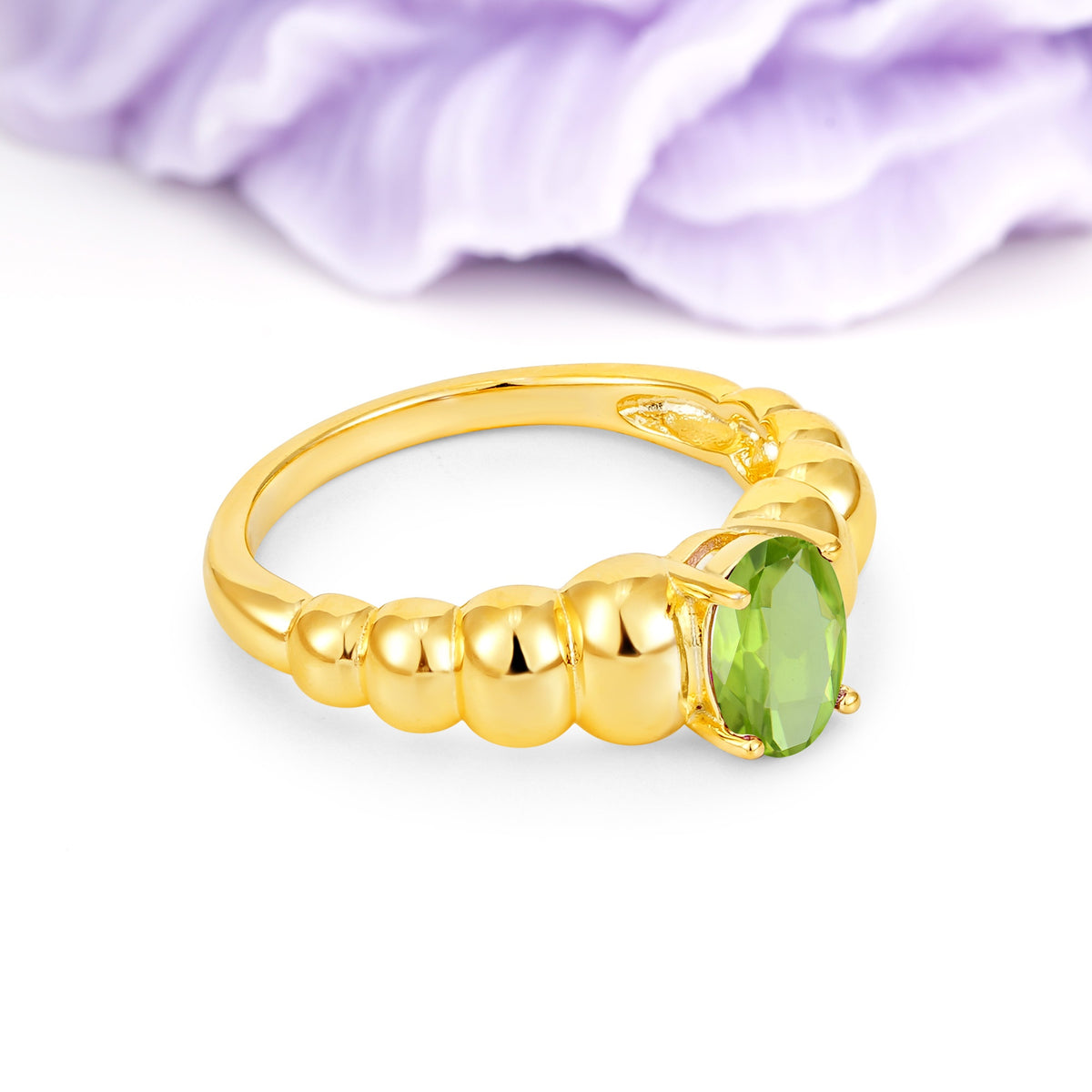Unique Stacked 4-Prong Oval Cut Peridot Engagement Ring - Additional view