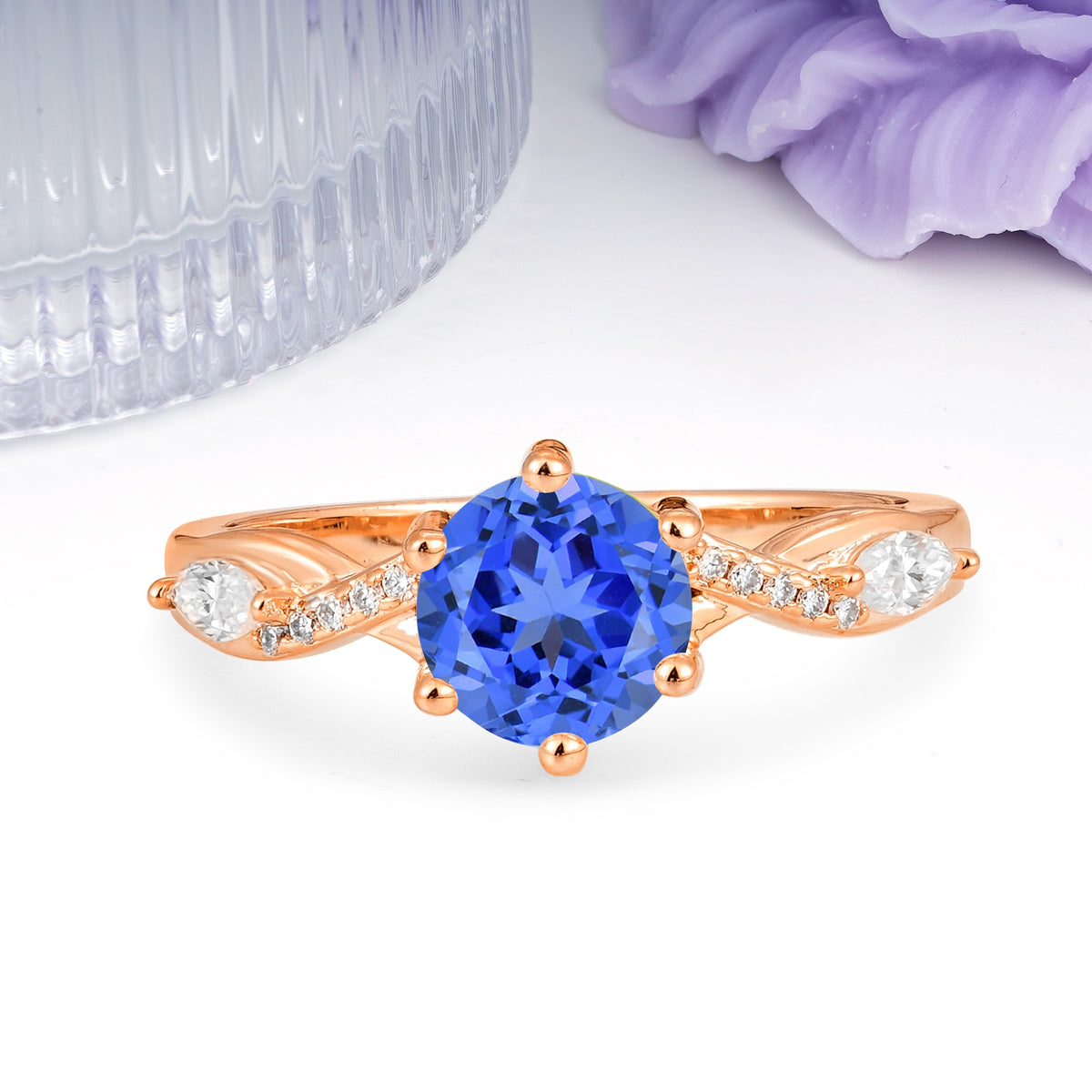 Unique Intertwined 6-Prong Round Cut Sapphire Engagement Ring - Additional view