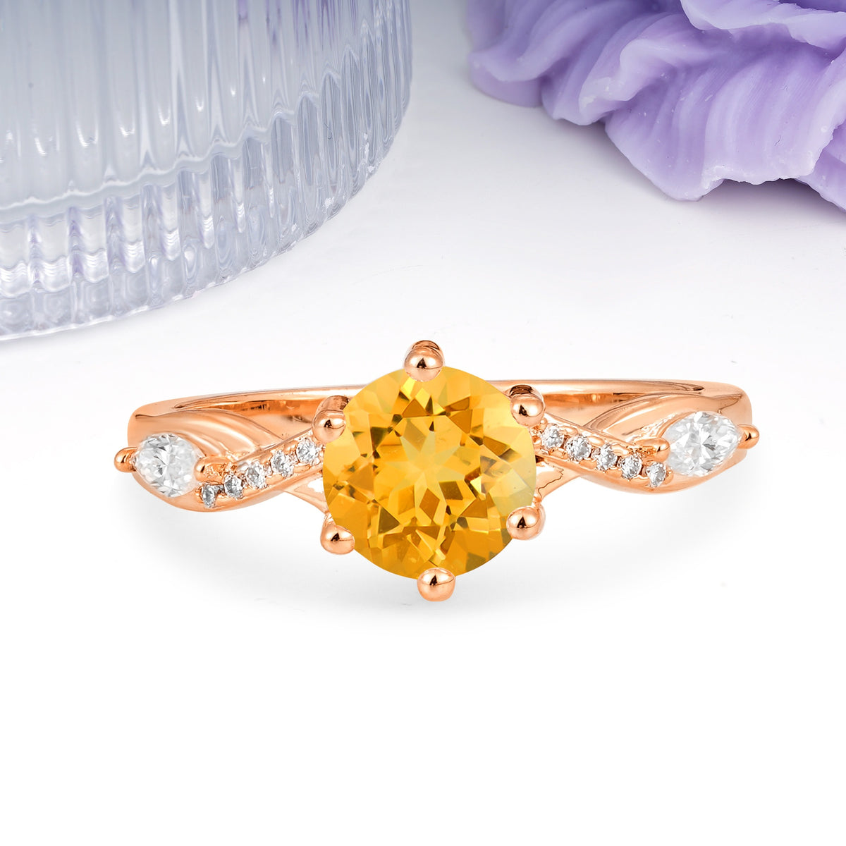 Unique Intertwined 6-Prong Round Cut Citrine Engagement Ring - Additional view
