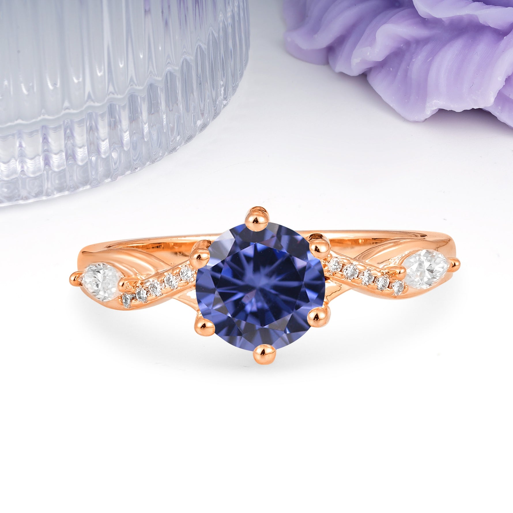 Unique Intertwined 6-Prong Round Cut Tanzanite Engagement Ring - Additional view