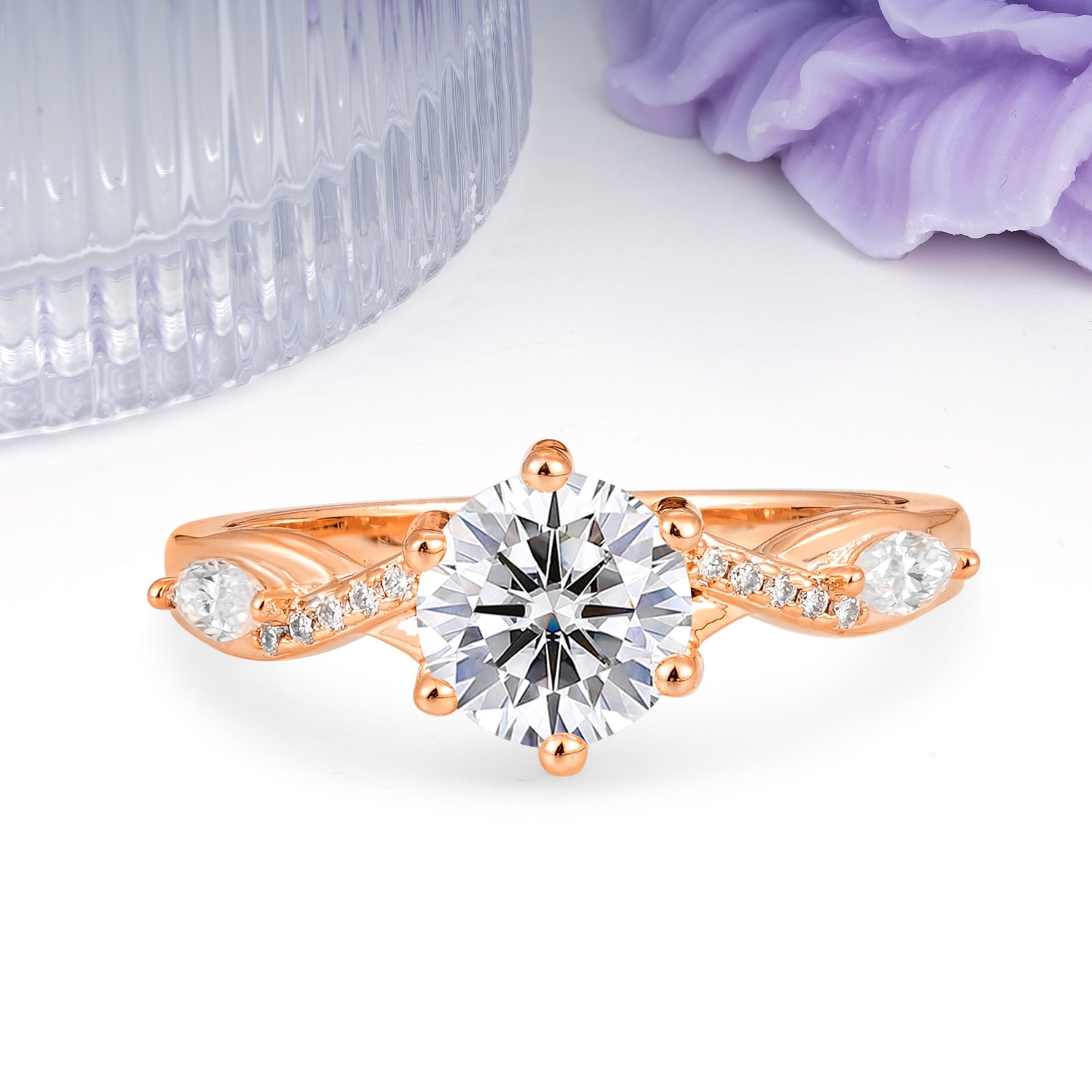Unique Intertwined 6-Prong Round Cut Lab Diamond Engagement Ring - Additional view