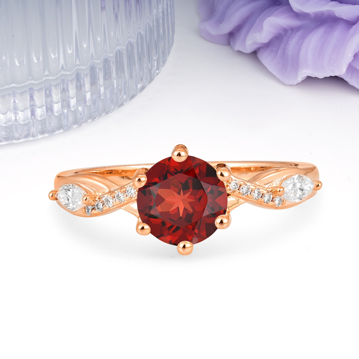 Unique Intertwined 6-Prong Round Cut Garnet Engagement Ring - Additional view