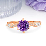 Unique Intertwined 6-Prong Round Cut Amethyst Engagement Ring - Additional view
