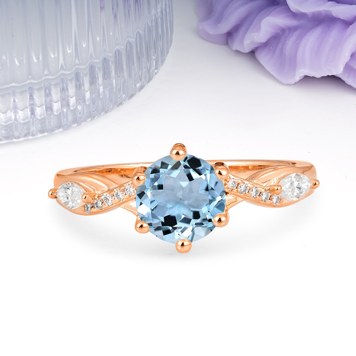 Unique Intertwined 6-Prong Round Cut Aquamarine Engagement Ring - Additional view