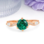 Unique Intertwined 6-Prong Round Cut Emerald Engagement Ring - Additional view