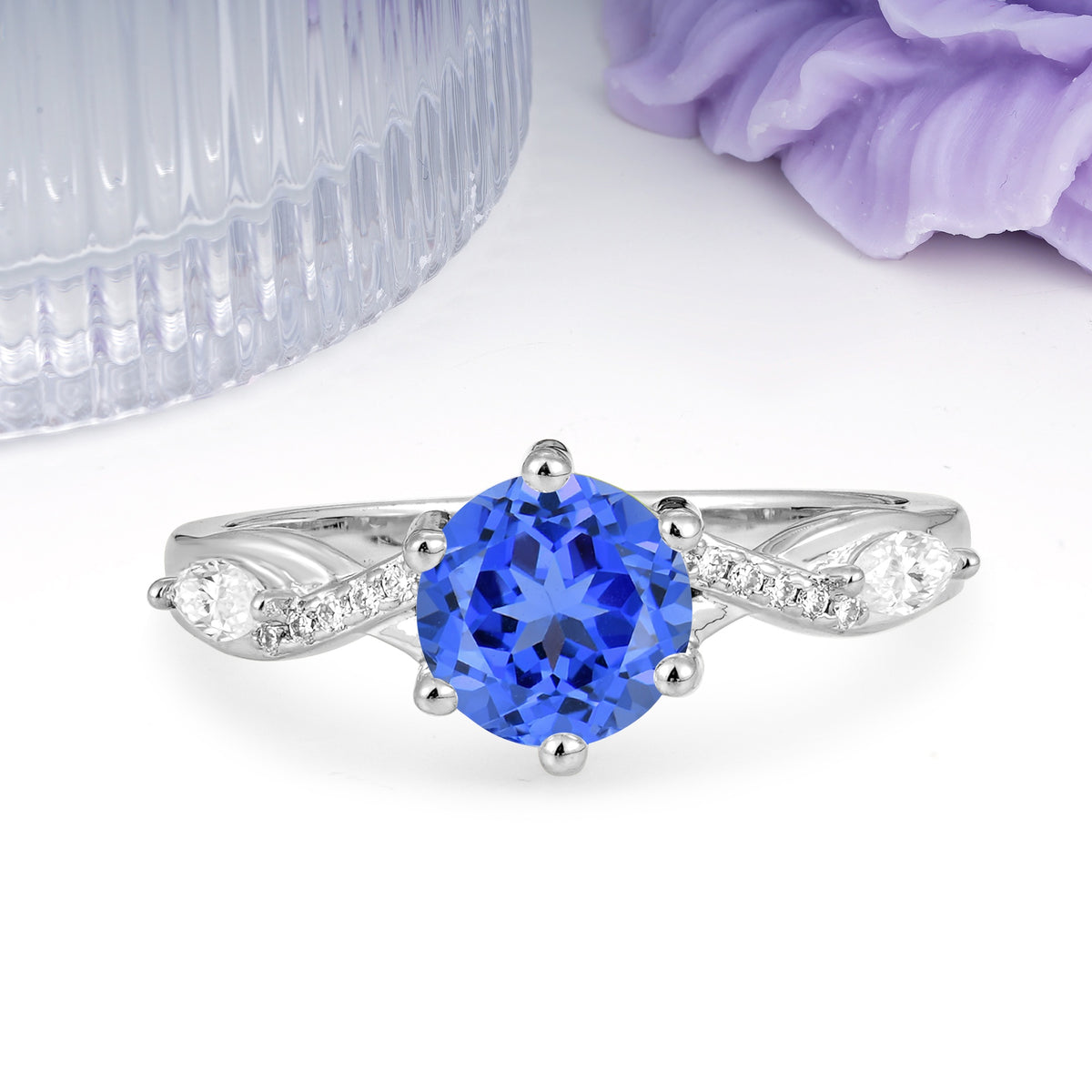 Unique Intertwined 6-Prong Round Cut Sapphire Engagement Ring - Additional view