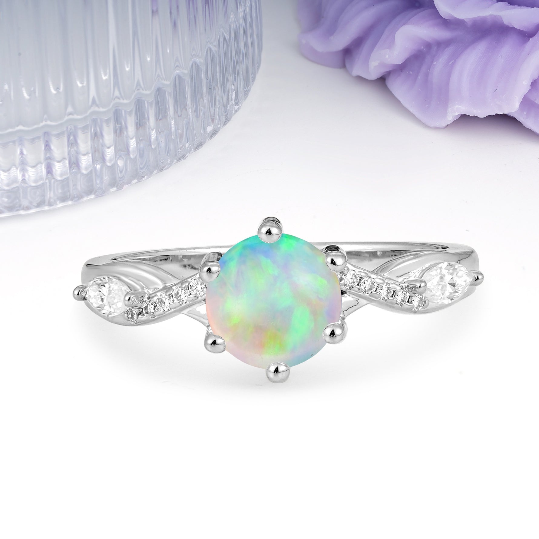 Unique Intertwined 6-Prong Round Cut Fire Opal Engagement Ring - Additional view
