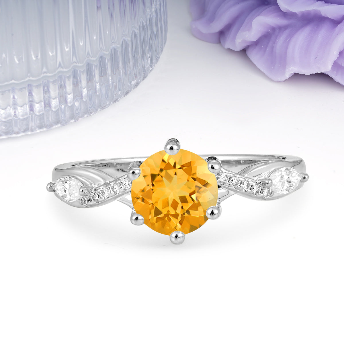 Unique Intertwined 6-Prong Round Cut Citrine Engagement Ring - Additional view