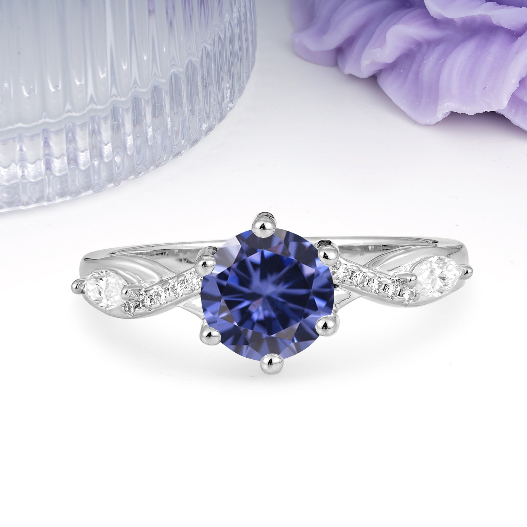 Unique Intertwined 6-Prong Round Cut Tanzanite Engagement Ring - Additional view