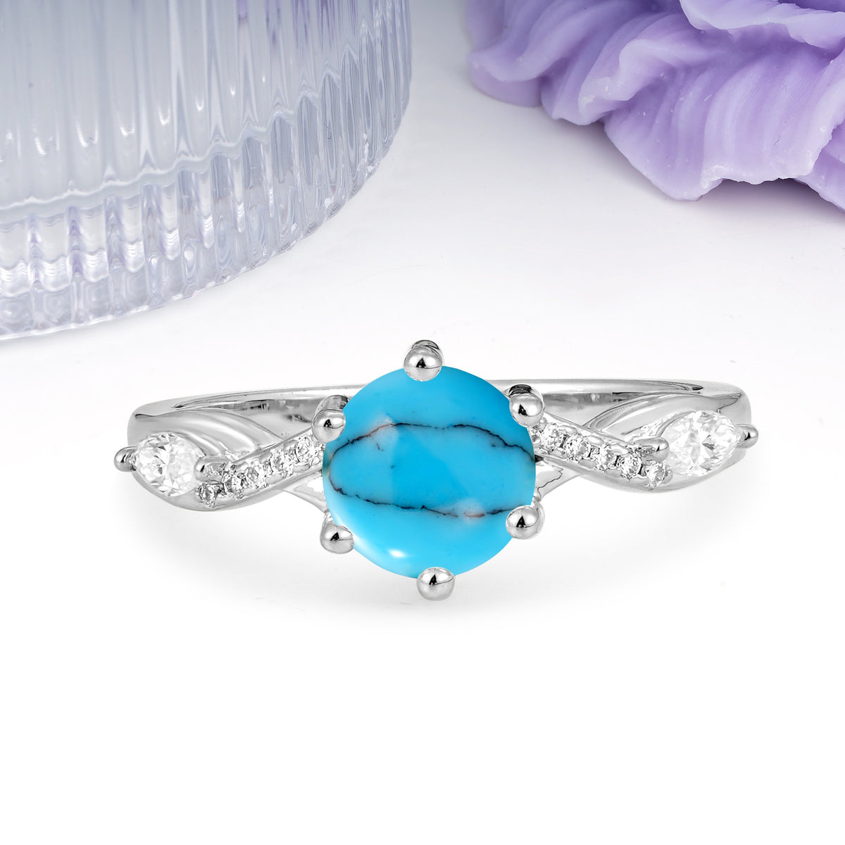 Unique Intertwined 6-Prong Round Cut Turquoise Engagement Ring - Additional view