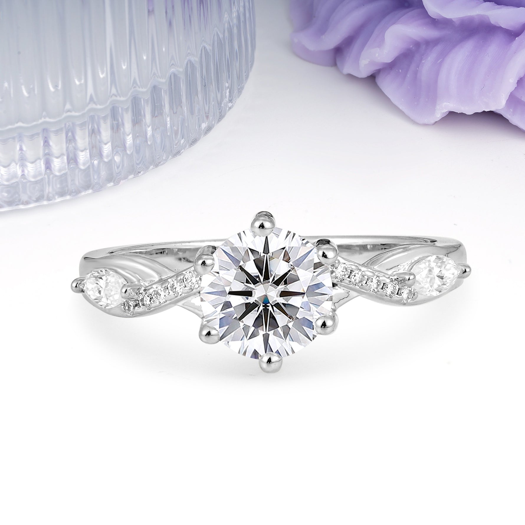 Unique Intertwined 6-Prong Round Cut Lab Diamond Engagement Ring - Additional view