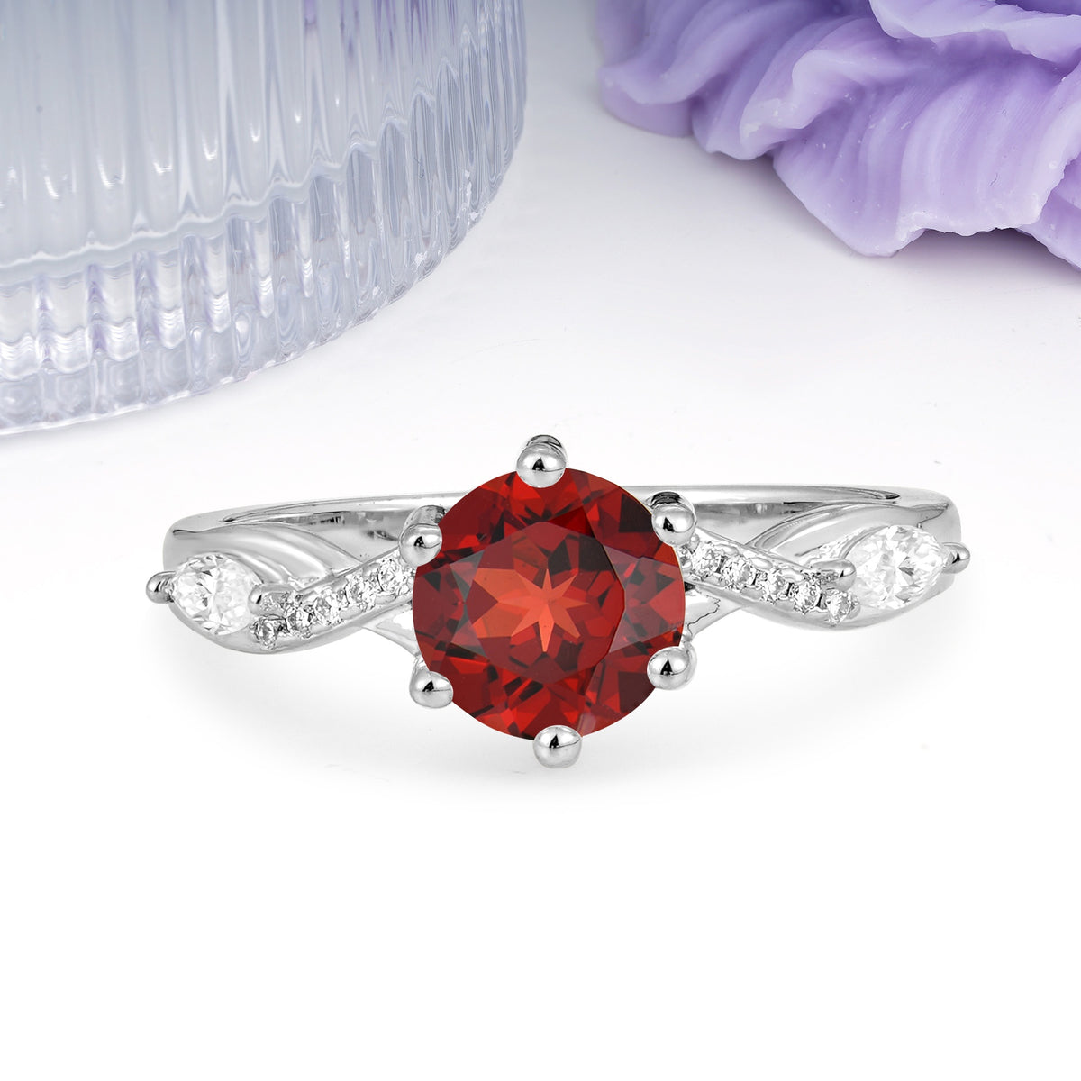 Unique Intertwined 6-Prong Round Cut Garnet Engagement Ring - Additional view