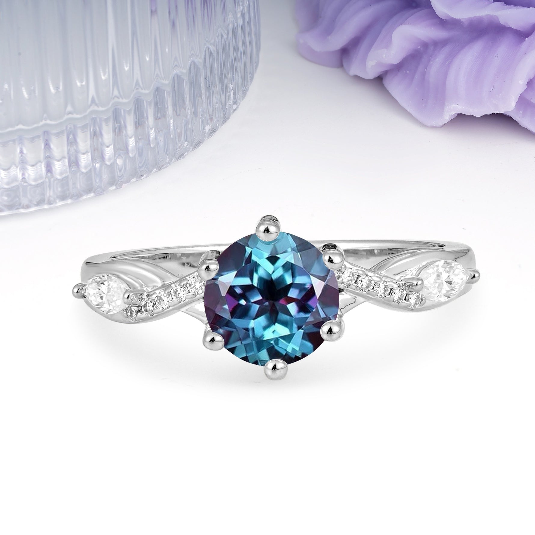 Unique Intertwined 6-Prong Round Cut Alexandrite Engagement Ring - Additional view