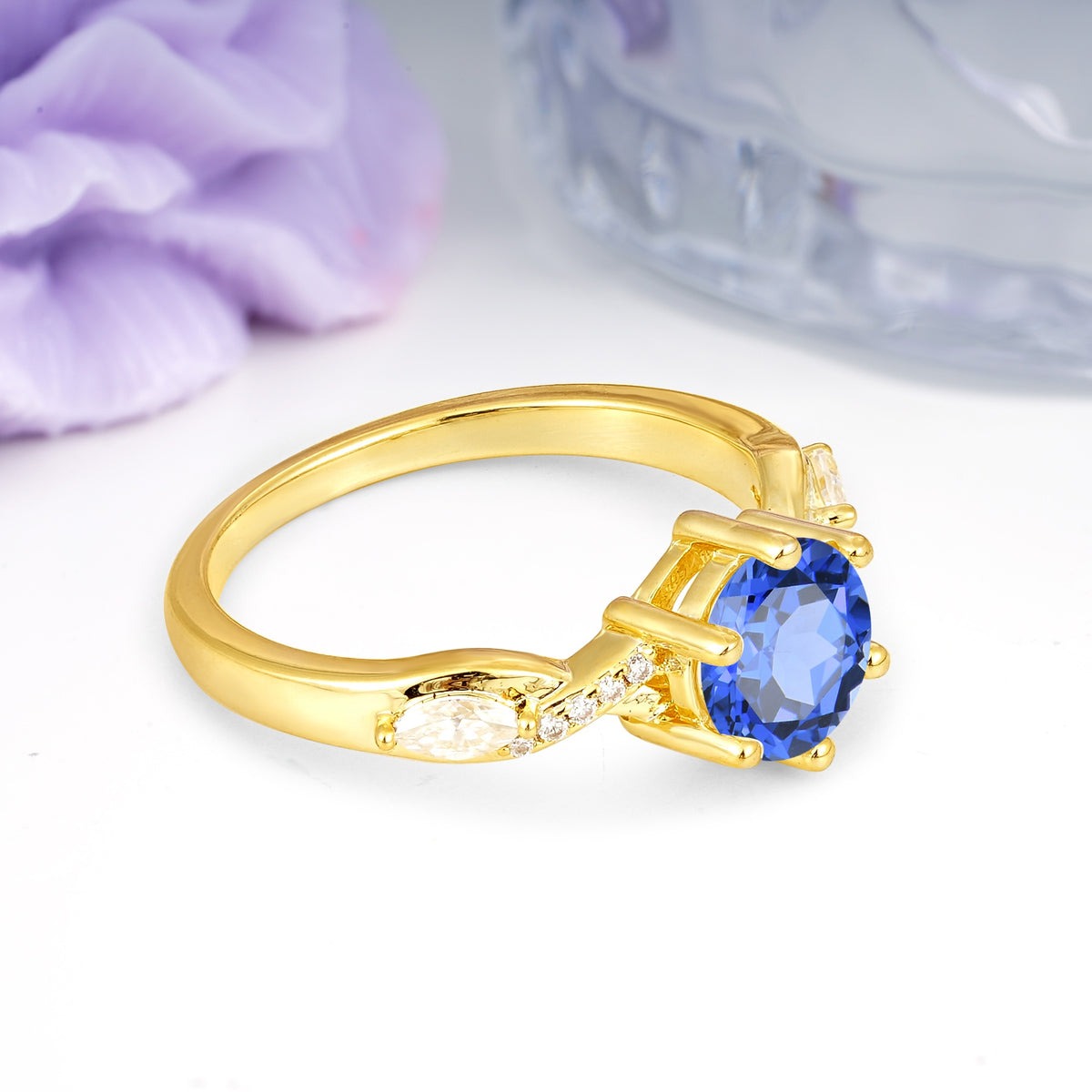 Unique Intertwined 6-Prong Round Cut Sapphire Engagement Ring - Additional view
